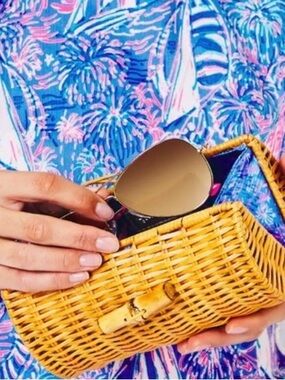 Lilly Pulitzer wicker clutch with Boca Blue lining.